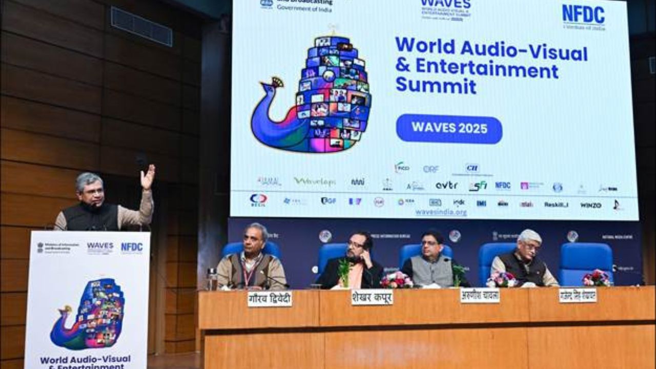 Ashwini Vaishnaw, Minister of Information and Broadcasting, speaking at the inaugural of the WAVES Summit 2025